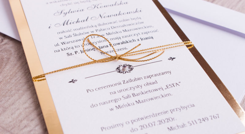 Zaproszenia ślubne – ZŁOTE: wzór nr 1 „B”
