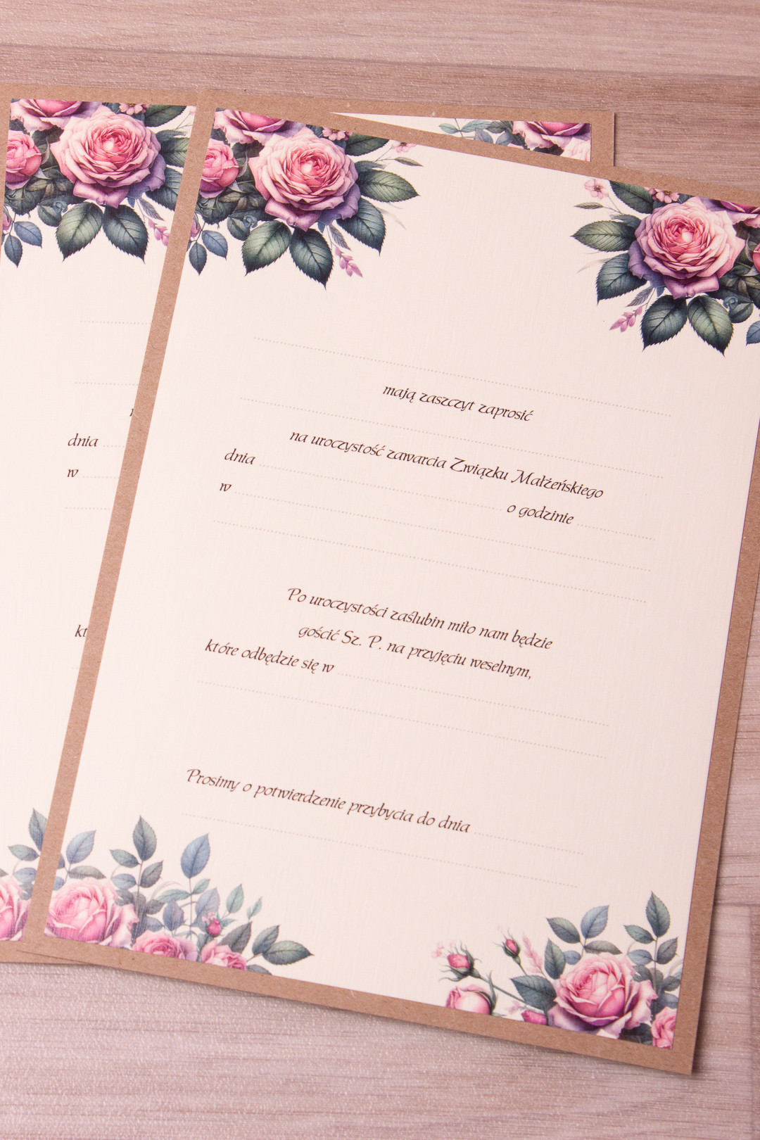 Zaproszenie ślubne - EKO/KRAFT RÓŻE (do ręcznego wypisywania)